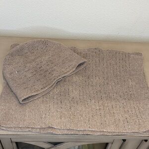 Chico’s Lurex Knit Beanie and Scarf Set Embellished Taupe OS